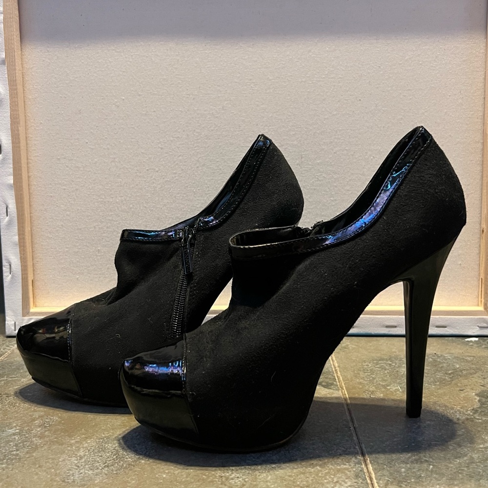 black suede leather heels